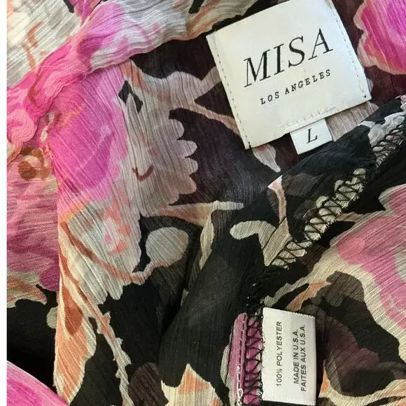 Misa Los Angeles Sheer Black Floral Gigi Blouse Size L - Picture 4 of 4